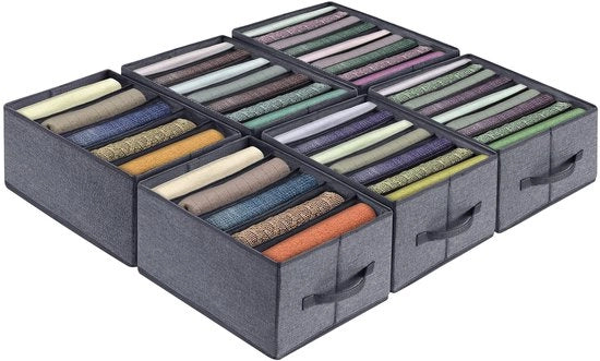 Organizzatore per armadio 6 pezzi, scatola pieghevole di tessuto non tessuto, set con 5-9 compartimenti, cassetto, sistema di organizzazione, spazio di stoccaggio per abbigliamento, magliette, pantaloni, sottovesti, jeans