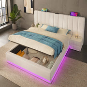 Letto matrimoniale imbottito 160x200 cm con contenitore; LED 360掳; USB e Type-C; bianco