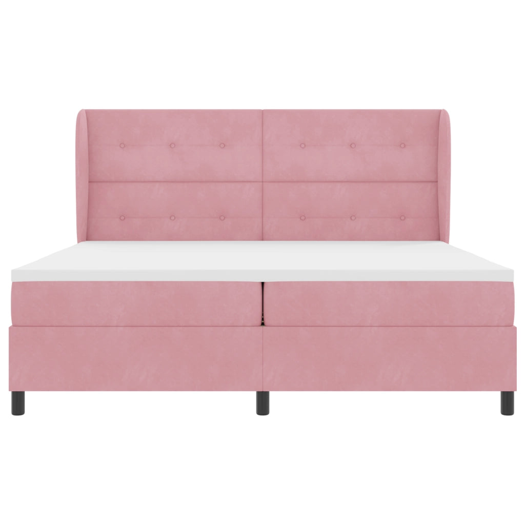 Letto Box Spring  con Materasso Rosa 200x200 cm Velluto