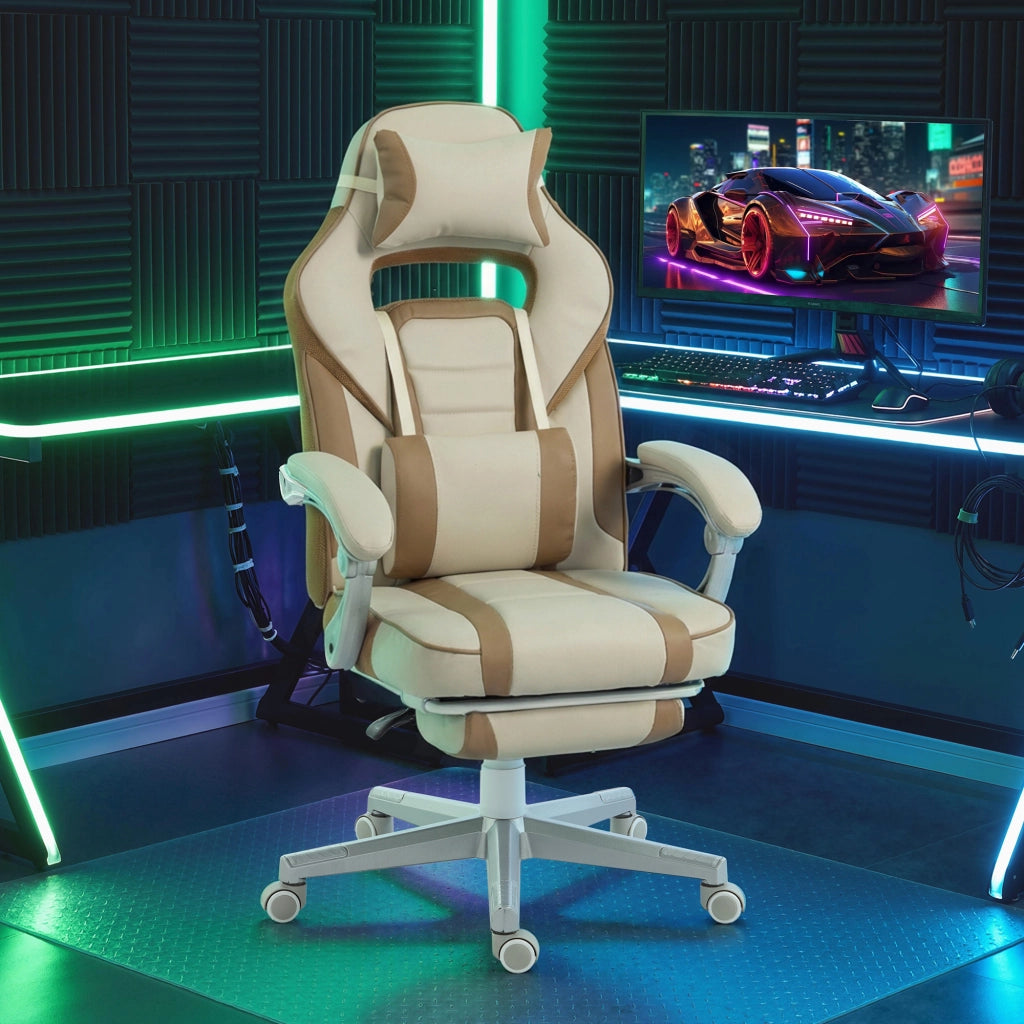 Sedia Gaming Reclinabile ¨C Xylo ¨C Crema con Poggiapiedi Retrattile e Supporto Lombare