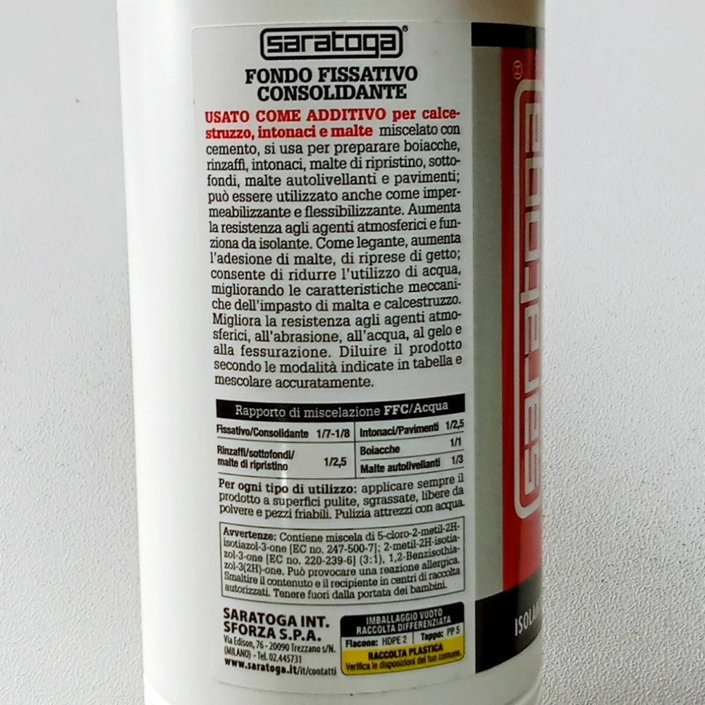 Saratoga fondo fissativo consolidante 1lt per pittura interna ed esterna su intonaco muri e cartongesso