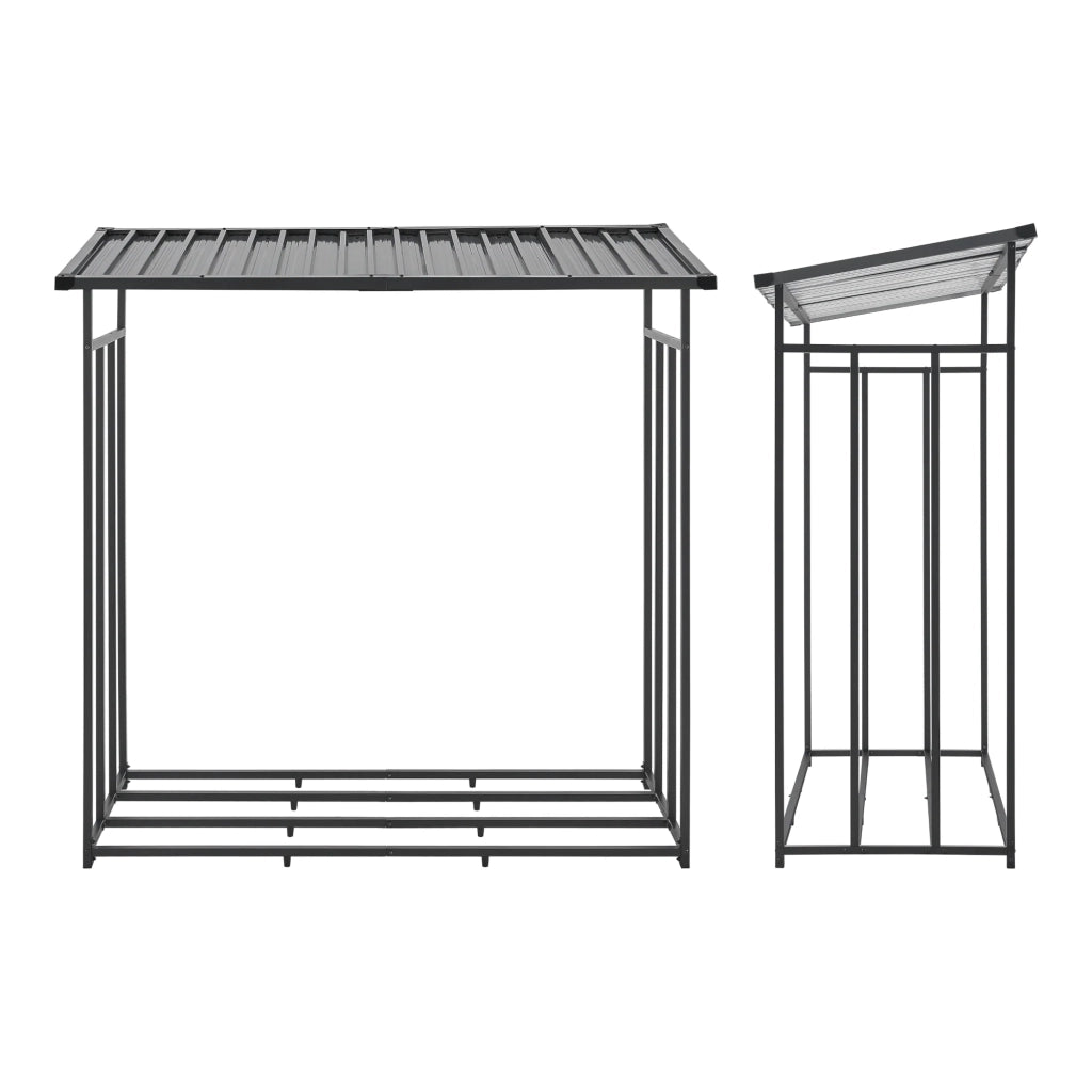 Deposito per legna casetta da giardino coperta con telo protettivo 185 x 180 x 70 cm rastrelliera per legna da ardere deposito per legna coperto acciaio nero 03_0008839
