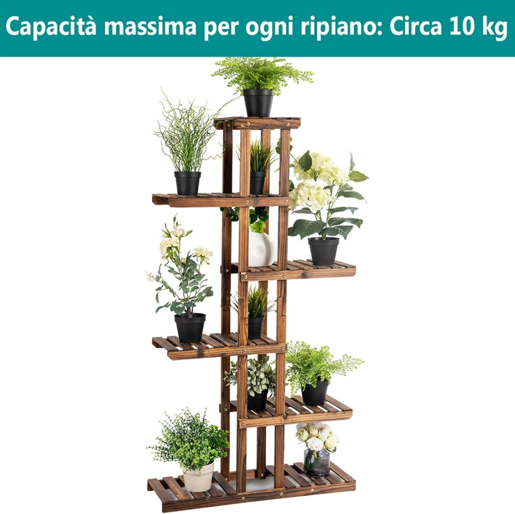 Porta Piante da Interno ed Esterno, Scaffale per Piante in Legno a 6 Livelli, Porta Fiori e Vasi da Balcone, Giardino e Salotto