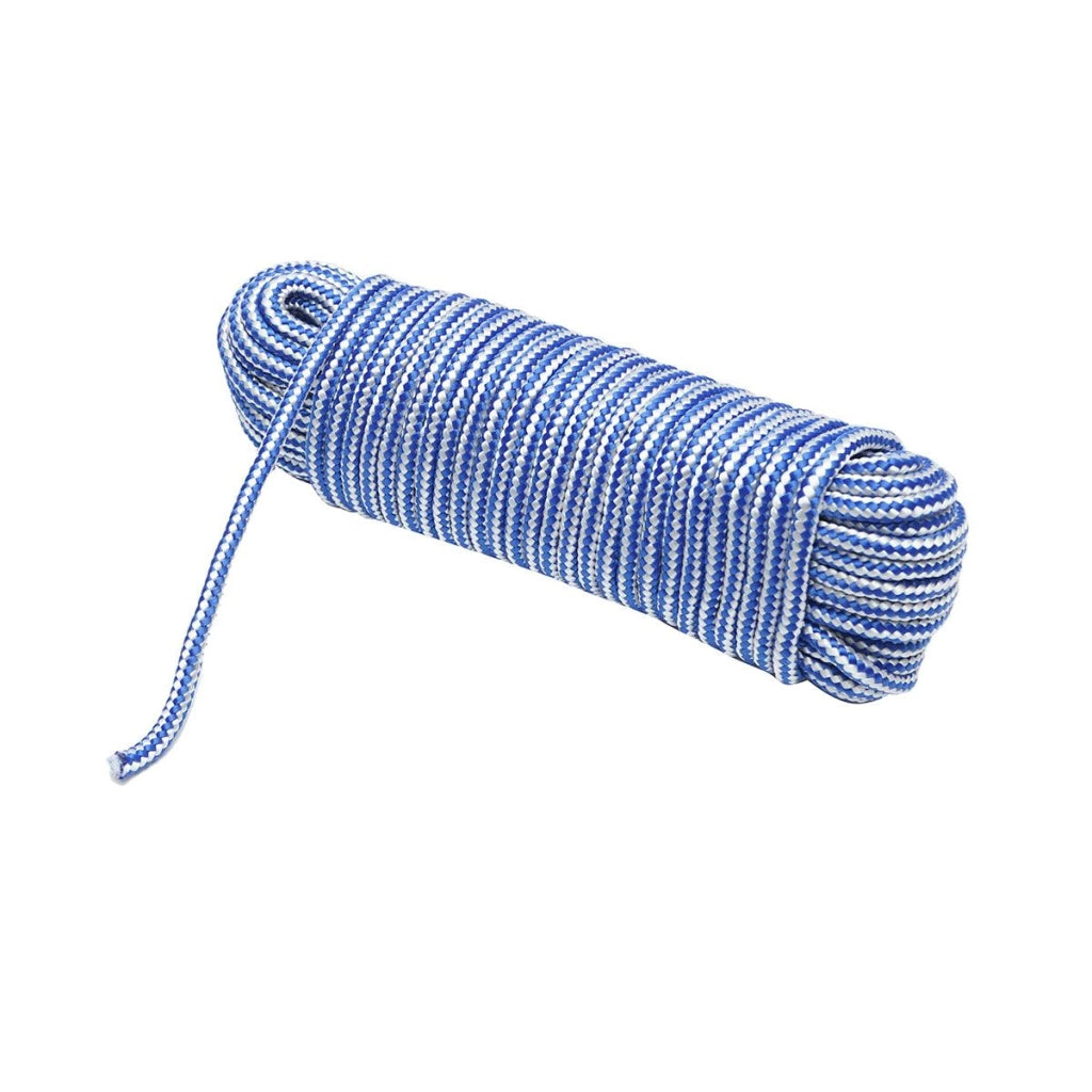 Corda PP intrecciata 6 mm x 25 m, bianca/blu, Corda multiuso in polipropilene, Breckner Germany