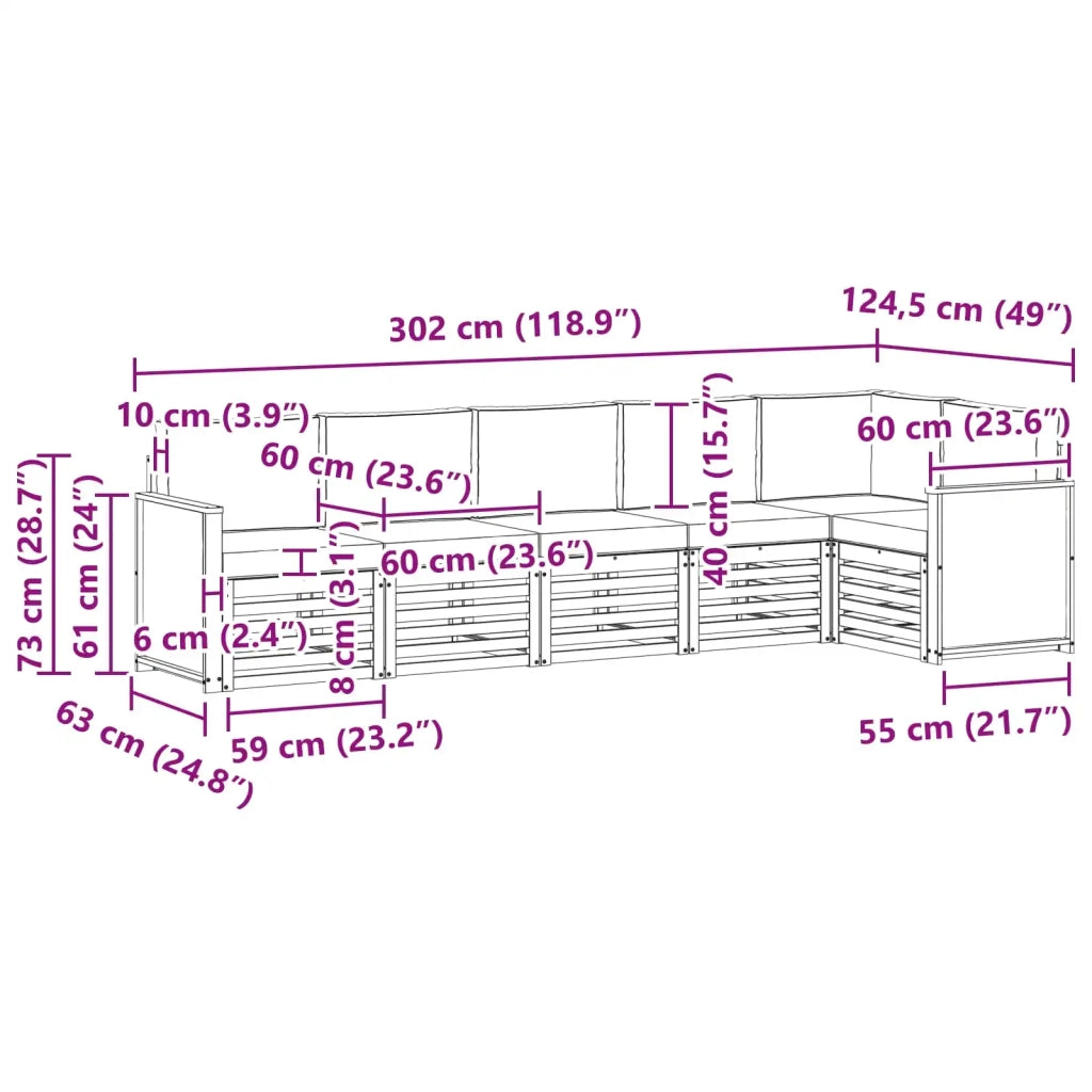 Set di divani da esterno 5 pz Naturale 3384414