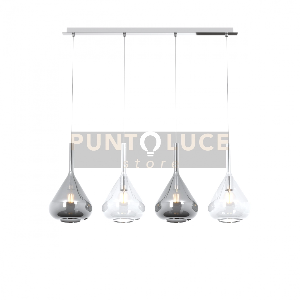 SOSPENSIONE CROMO 4 LUCI RETTANGOLARE VETRI 2X TR + 2X FU 1177CR-S4 R-TF