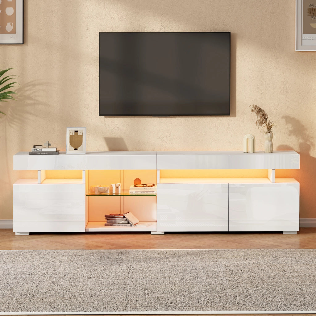 Mobile TV Lowboard Bianco ¨C MINIMAL ¨C 3 Ante, Ripiani in Vetro, 180x35x45 cm