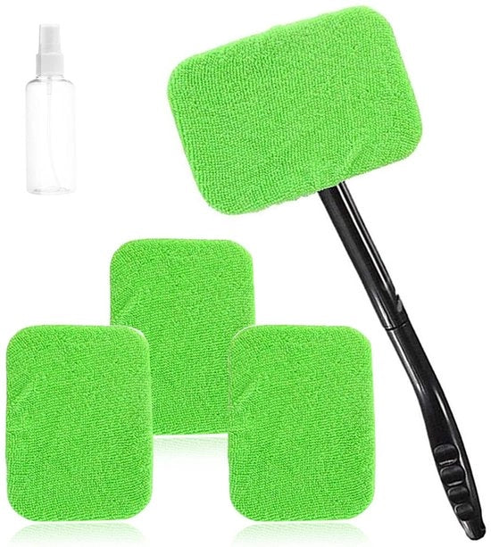Kit di pulizia parabrisi, pulitore parabrisi, con 4 microfibre ad asciugatura rapida, 1 flacone spray, 1 set di maniglie rimovibili