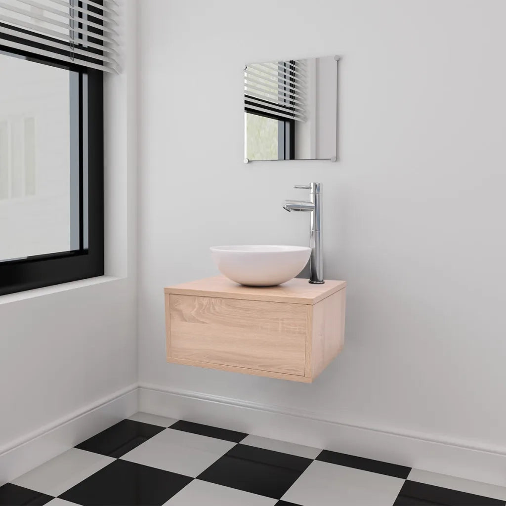 Set Mobili da Bagno 4 pz con Lavabo e Rubinetto Beigecod mxl 71249