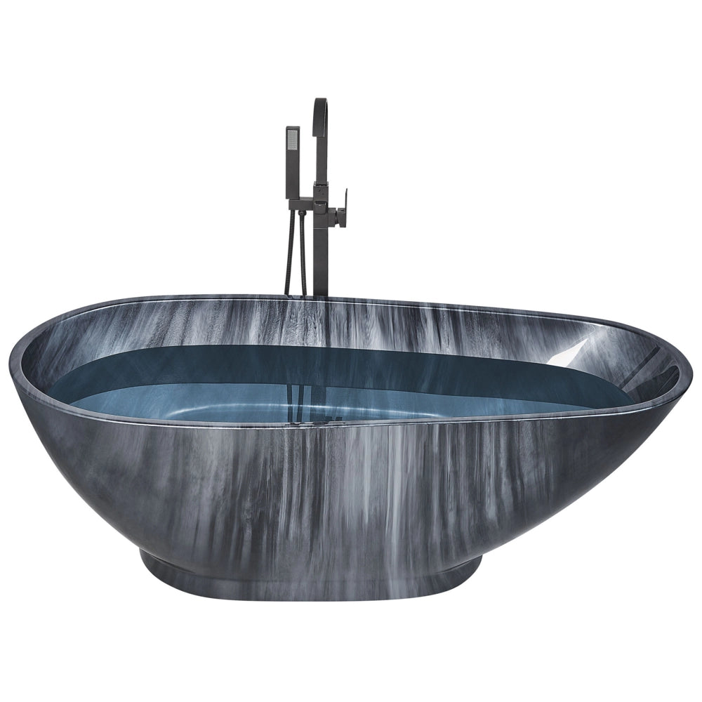 Vasca freestanding effetto marmo Nero sanitario acrilico singolo 170 x 80 cm ovale design moderno