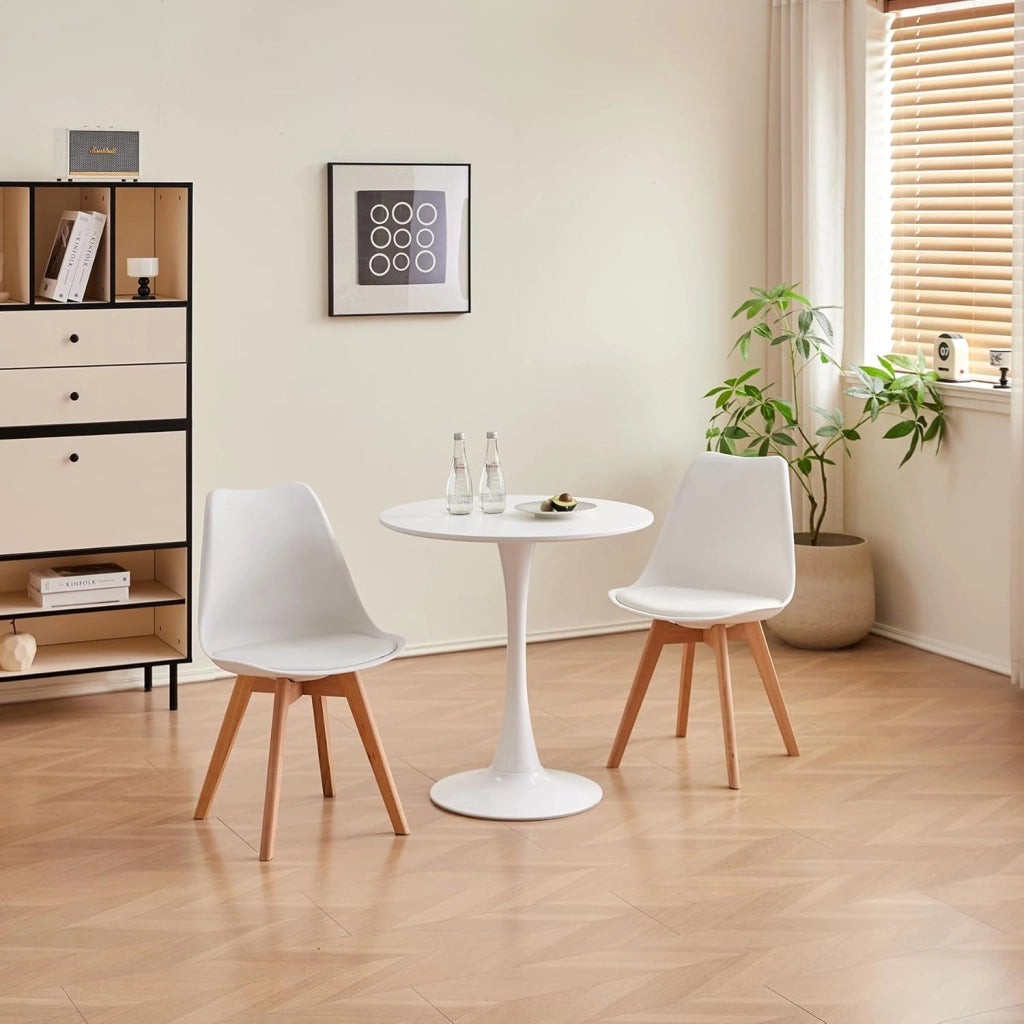 GrandCA HOME Set di 2 Sedie Imbottite per Sala da Pranzo Con Gambe in Legno Massello di Faggio, Adatte per Sala da Pranzo, Soggiorno, Cucina, Camera da Letto, Bianco