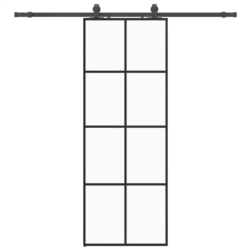 Porta Scorrevole con Ferramenta Nera 76x205 cm in Vetro ESG