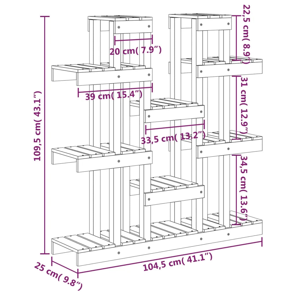 Supporto per Piante 104,5x25x109,5 cm in Legno Massello di Pino 822092