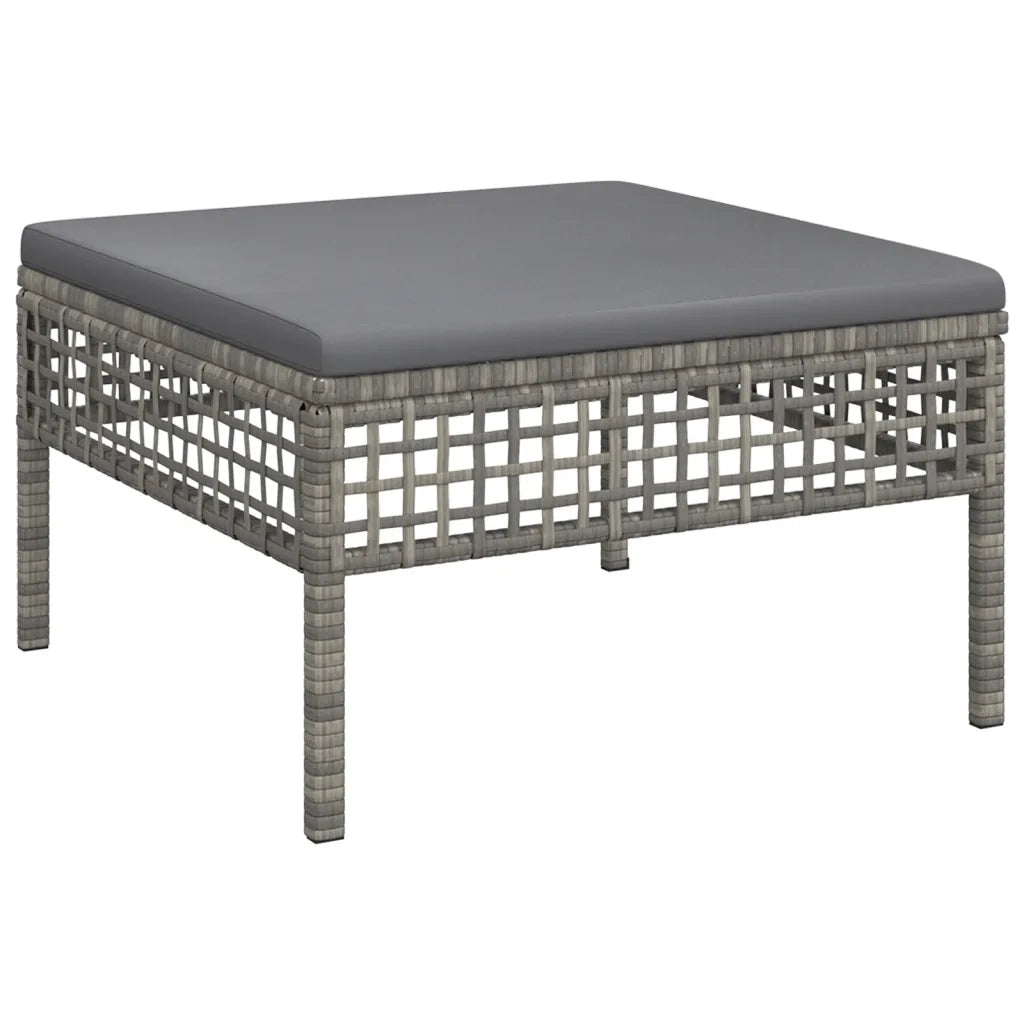 Poggiapiedi da Giardino con Cuscino in Polyrattan Grigio CFW5279166