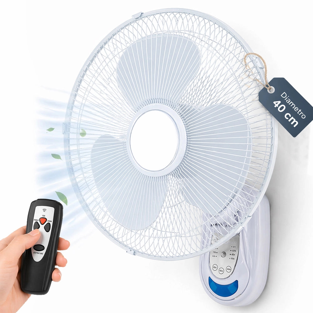 Ventilatore da Parete Bianco 40cm con Telecomando Installazione Muro Silenzioso