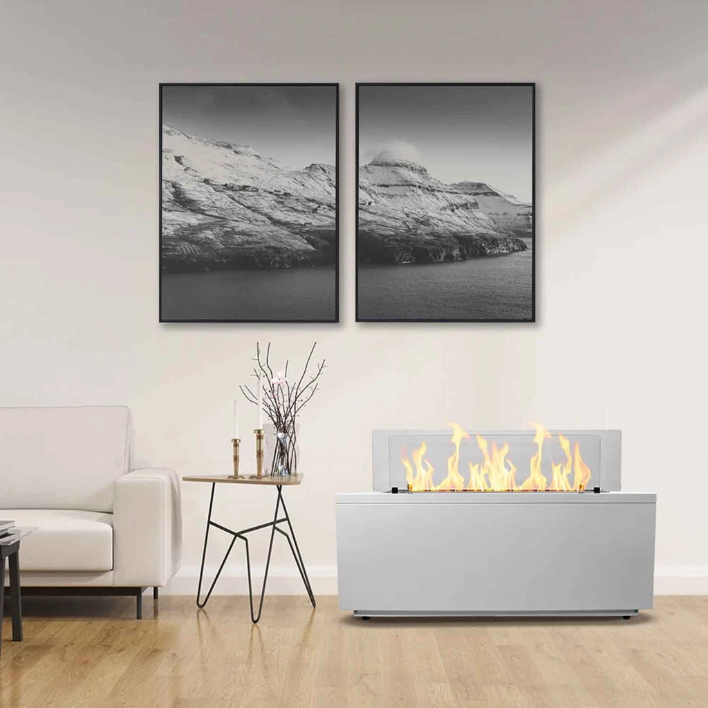 Caravaggio - Camino a bioetanolo da terra per interno ed esterno 100x40xH40 cm, colore bianco