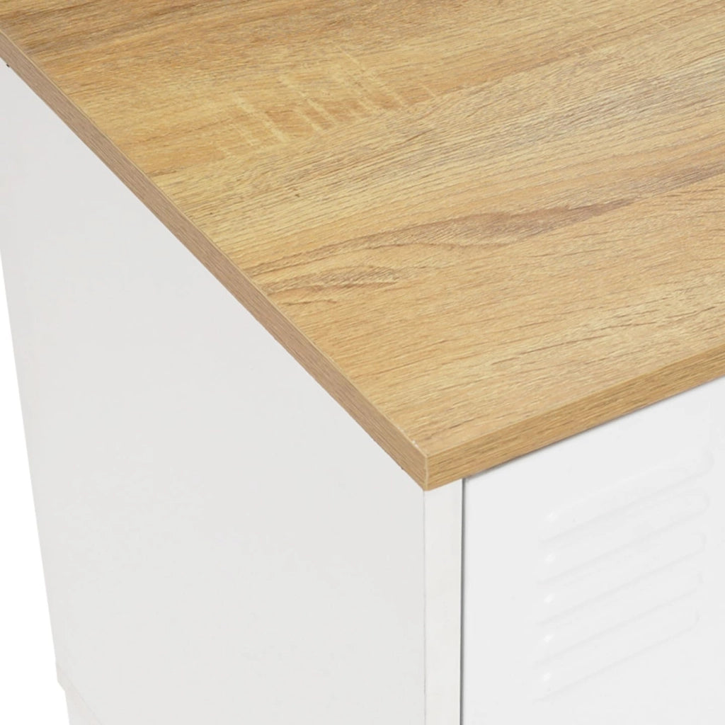 Credenza bassa ESTER 140 cm con 4 ante in metallo bianco e piano in legno dal design industriale