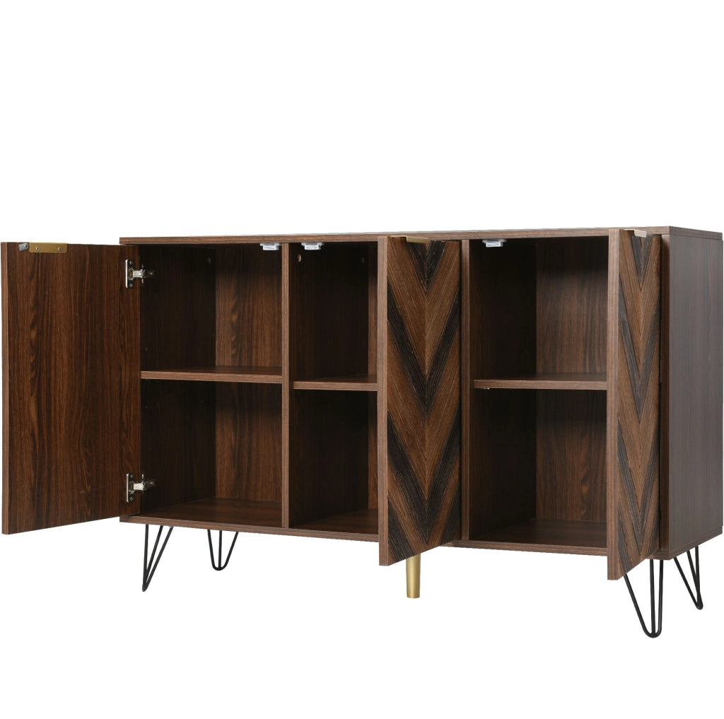 Credenza a 3 ante con ripiani interni; 120 x 38 x 76;5 cm; truciolare; effetto legno naturale e nero