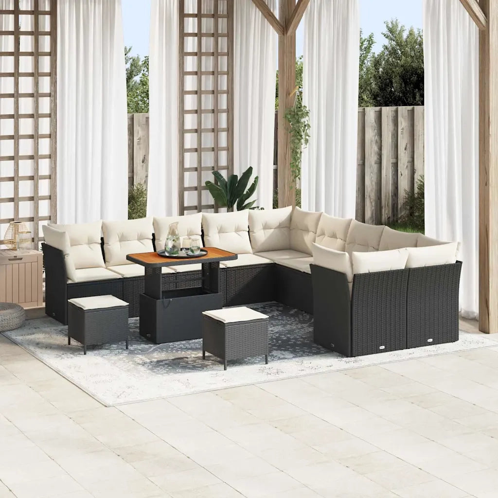 Set Divano da Giardino con cuscino 13 pcs Nero e crema 3363495