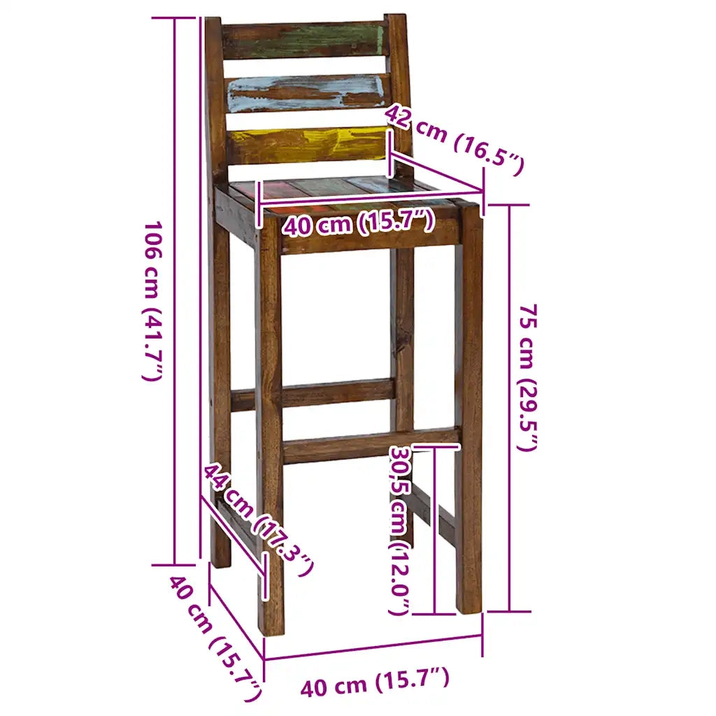 Sgabelli da Bar 2 pz in Legno Massello di Recupero 245800