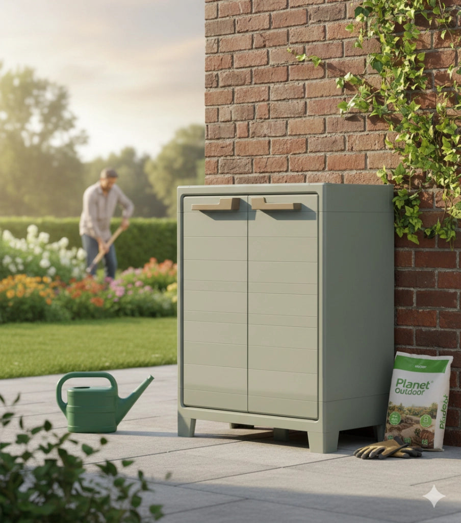 Armadio da Giardino 2 Ripiani 80x44x100 cm Keter Planet Outdoor Basso Grigio e Verde