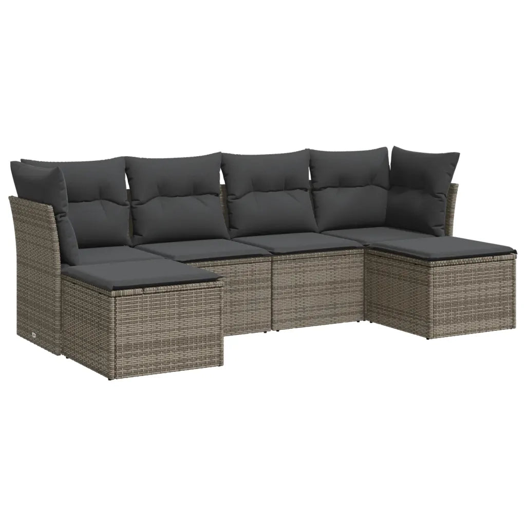 Set Divano da Giardino 6 pz | Set Salotto da Giardino con Cuscini Grigio in Polyrattan