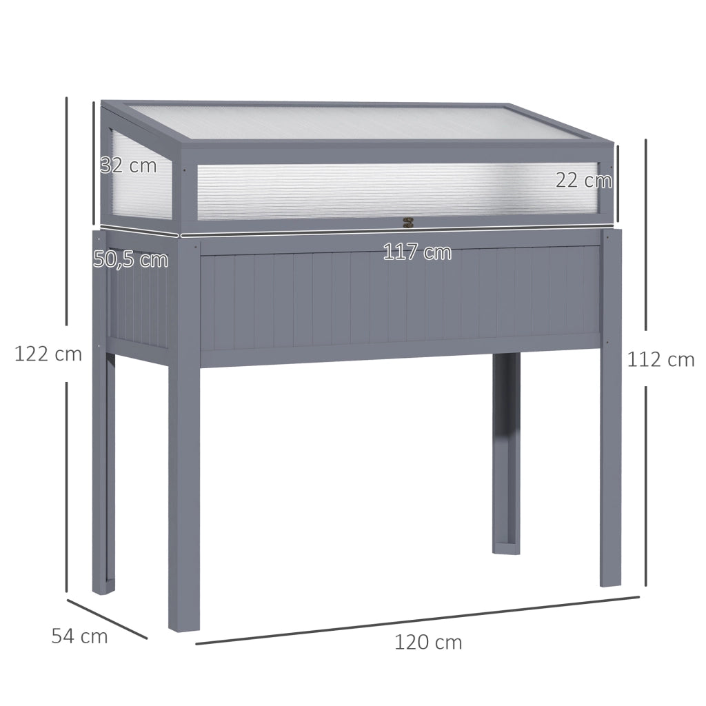 Hochbeet 2-in-1 con serra ¨C zephmum ¨C Polycarbonat Grigio 120x54x112/122 cm
