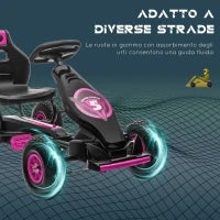 Go Kart a Pedali per Bambini 5-12 Anni con Sedile Regolabile, in Metallo e PP 121x58x61 cm, Rosa e Nero