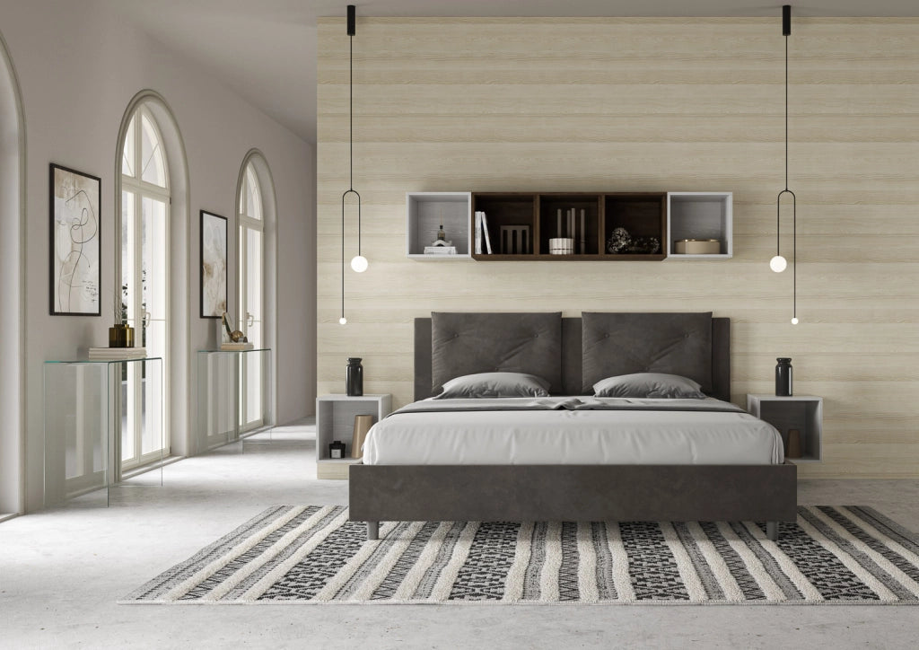 BS COM Letto matrimoniale king size contenitore imbottito 170x200 microfibra grigio