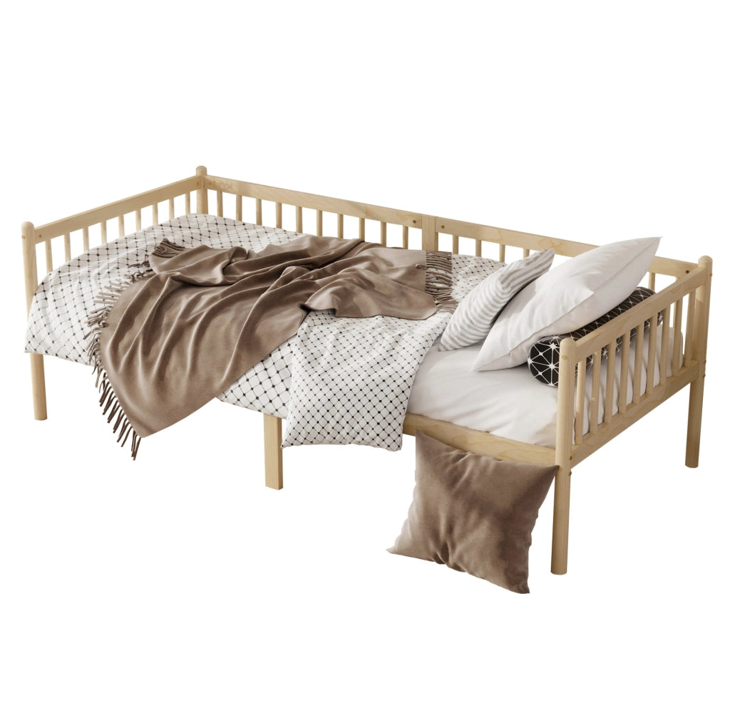 Letto singolo 90x200 cm in legno di pino con 3 sponde e doghe