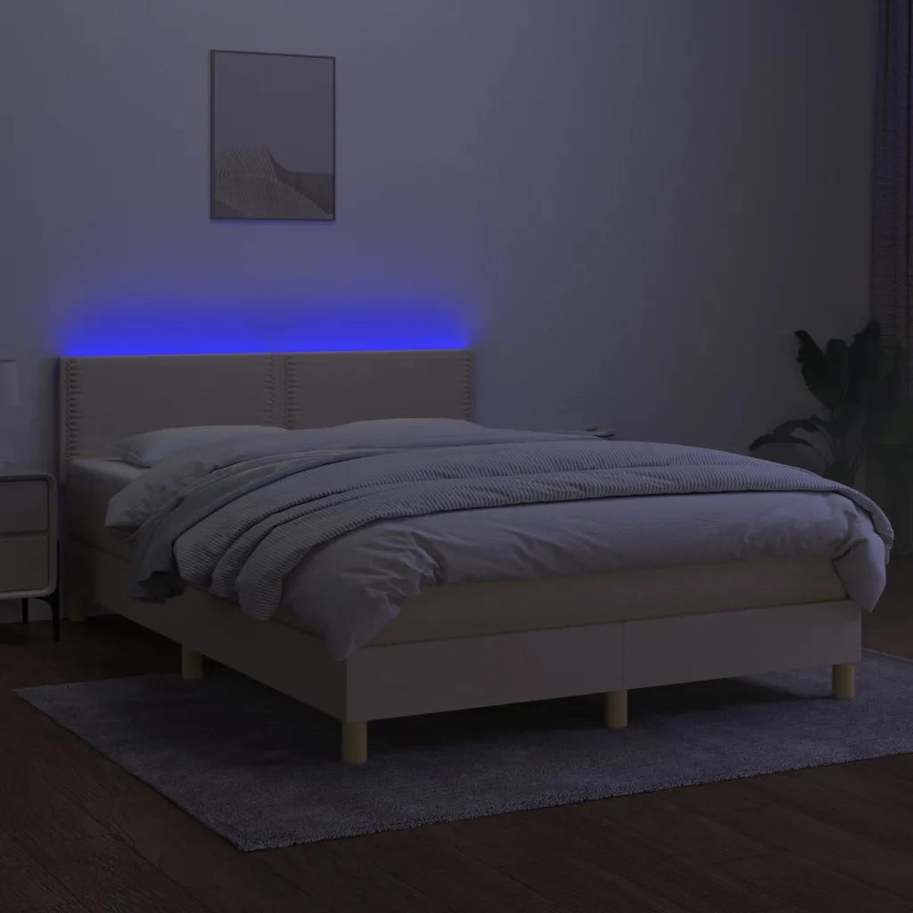 Letto a Molle con Materasso e LED Crema 140x190 cm in Tessuto