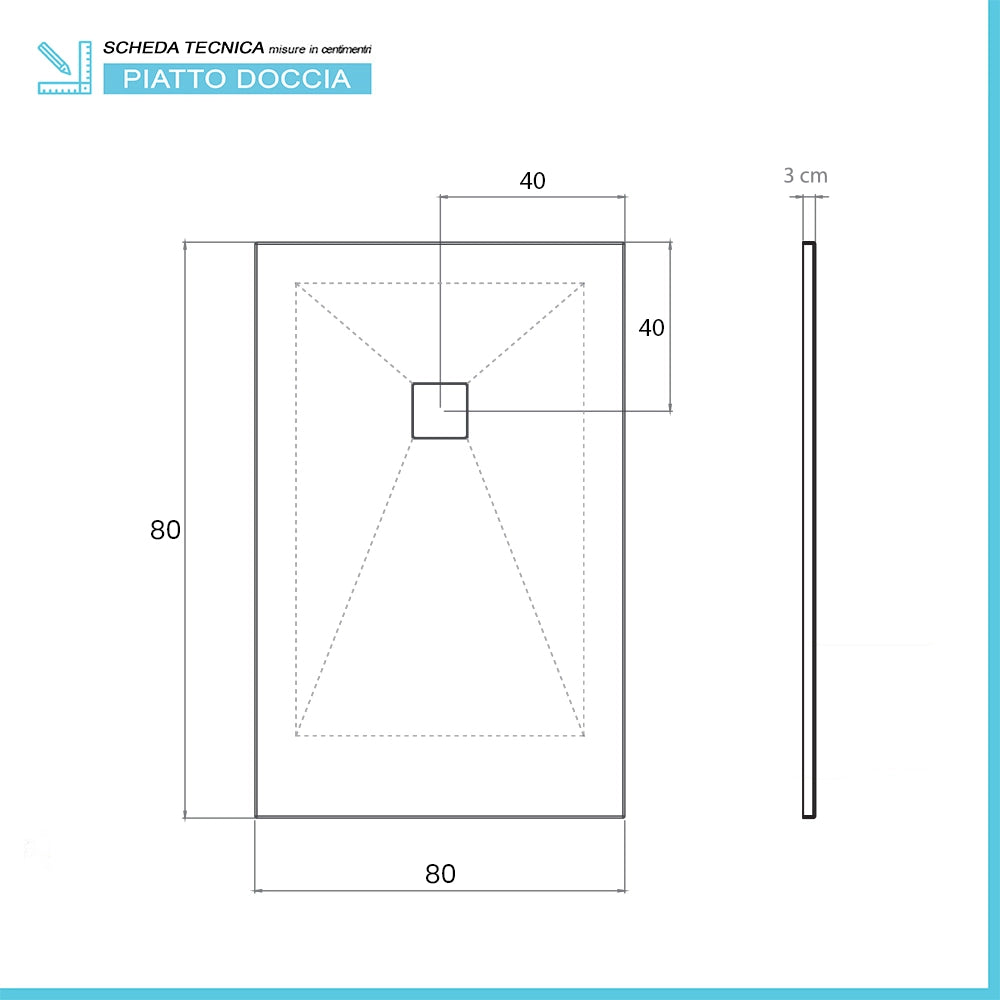 Piatto doccia 80x80 in marmoresina cemento con griglia in acciaio inox Harmony
