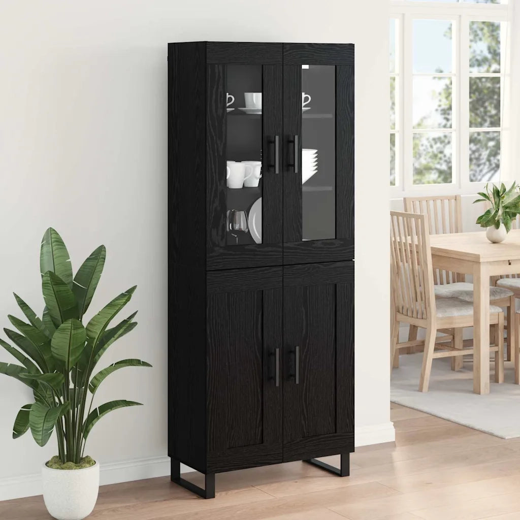 Credenza 2 pcs Rovere Nero Legno Stratificato e Vetro 3416097