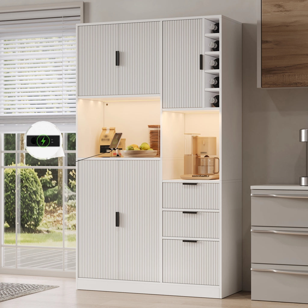 Mobile buffet da cucina moderno con LED RGB, prese integrate e portabottiglie, 180 × 105 × 40 cm