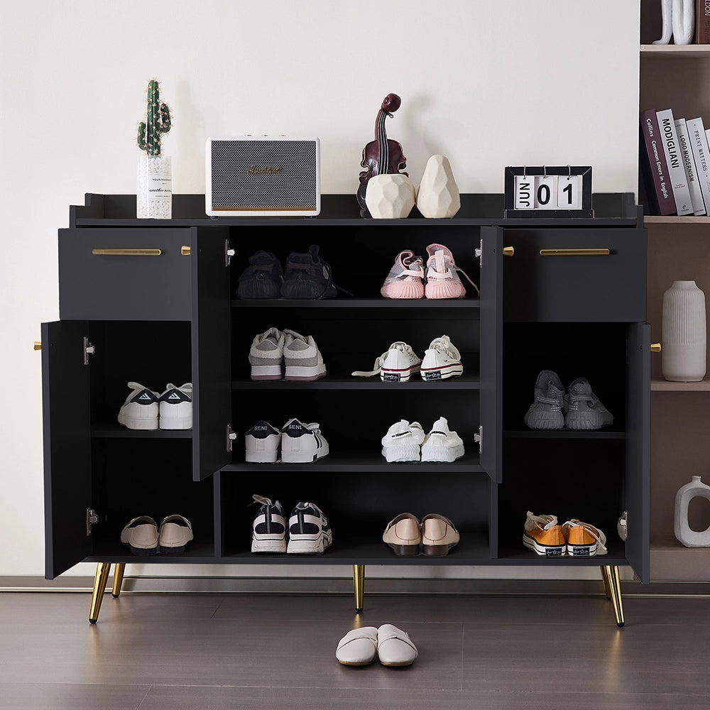 Armoire ?? chaussures - Xylo - L130/l37/H100 - Noir - 2 tiroirs 4 portes