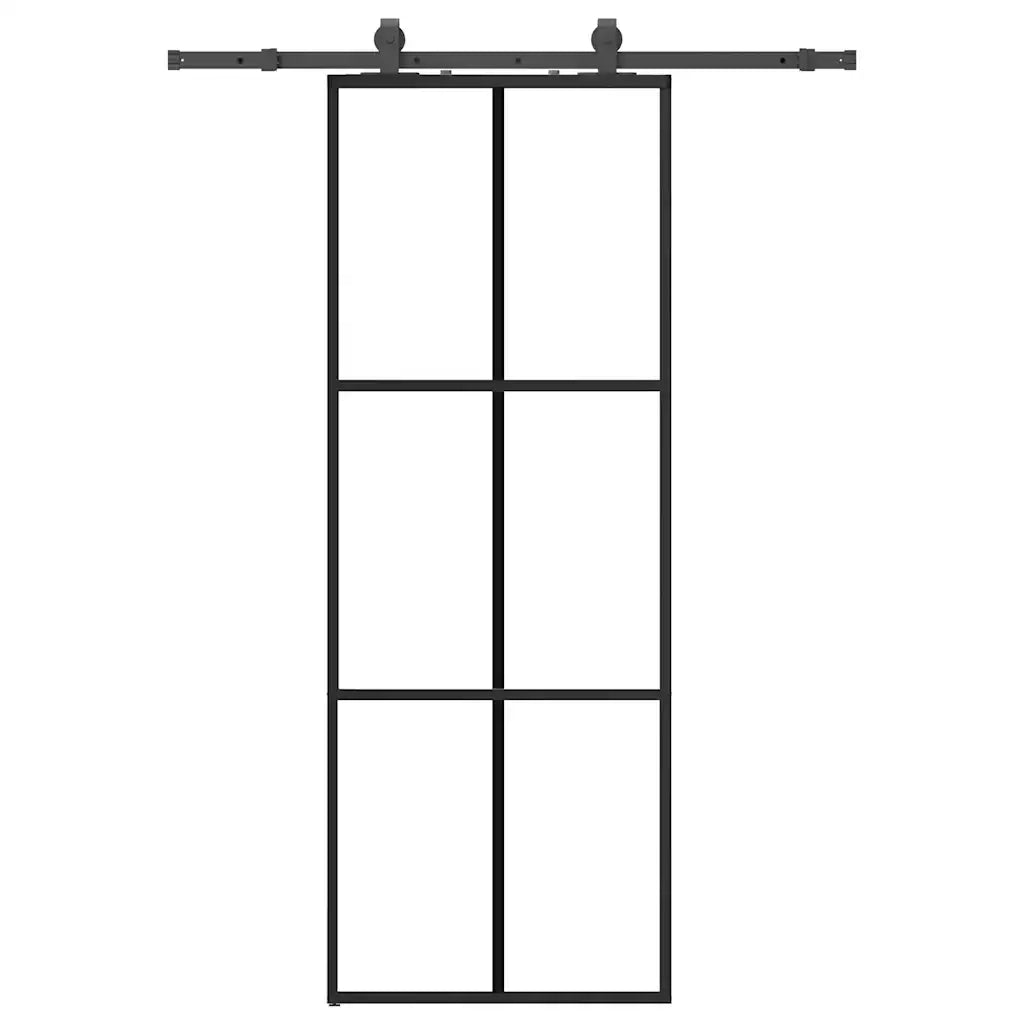Porta Scorrevole con Ferramenta Nera 76x205 cm in Vetro ESG