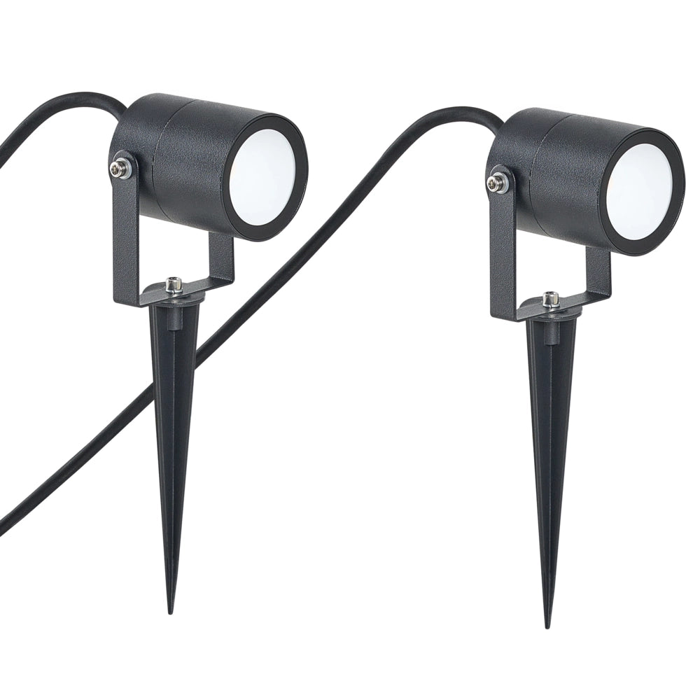 Set moderno di 2 faretti da esterno a LED con picchetto, in alluminio nero, per giardino