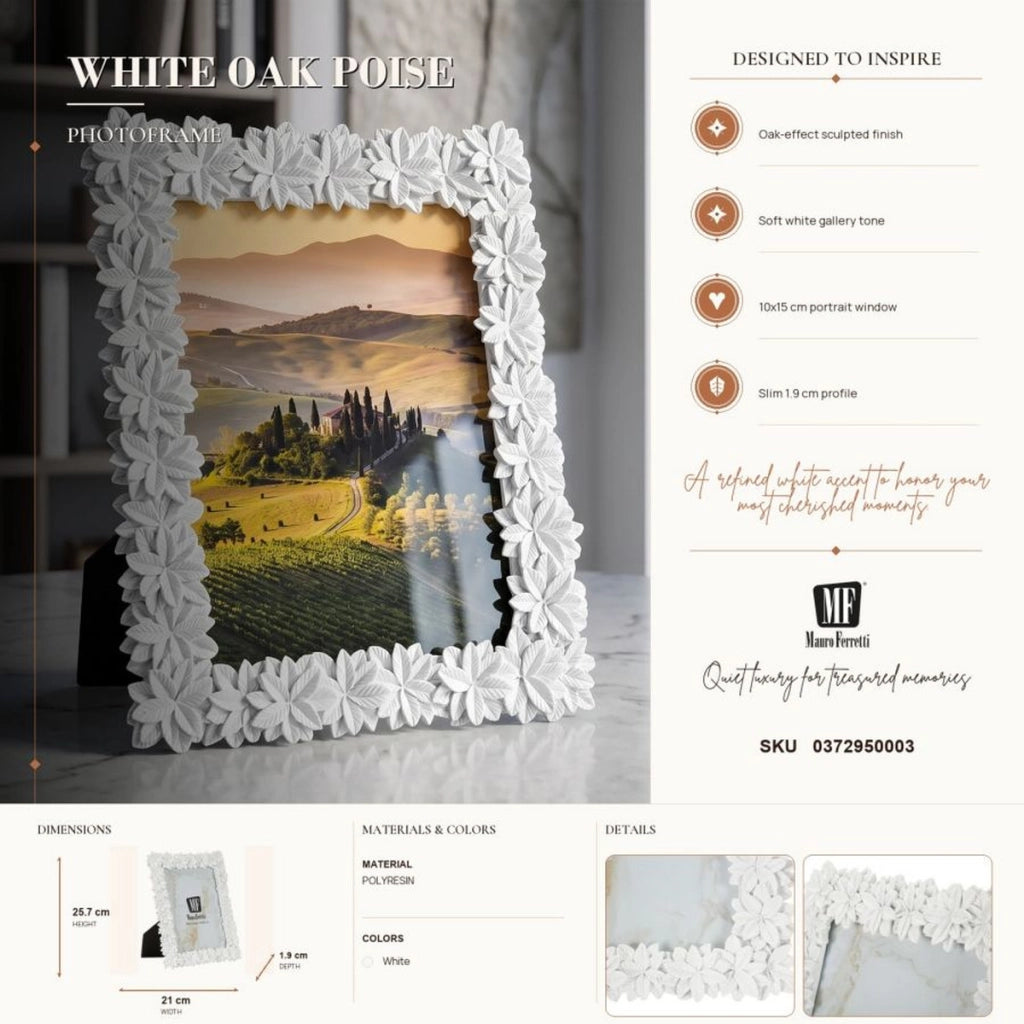 Cornice portafoto floreale con finitura bianca opaca