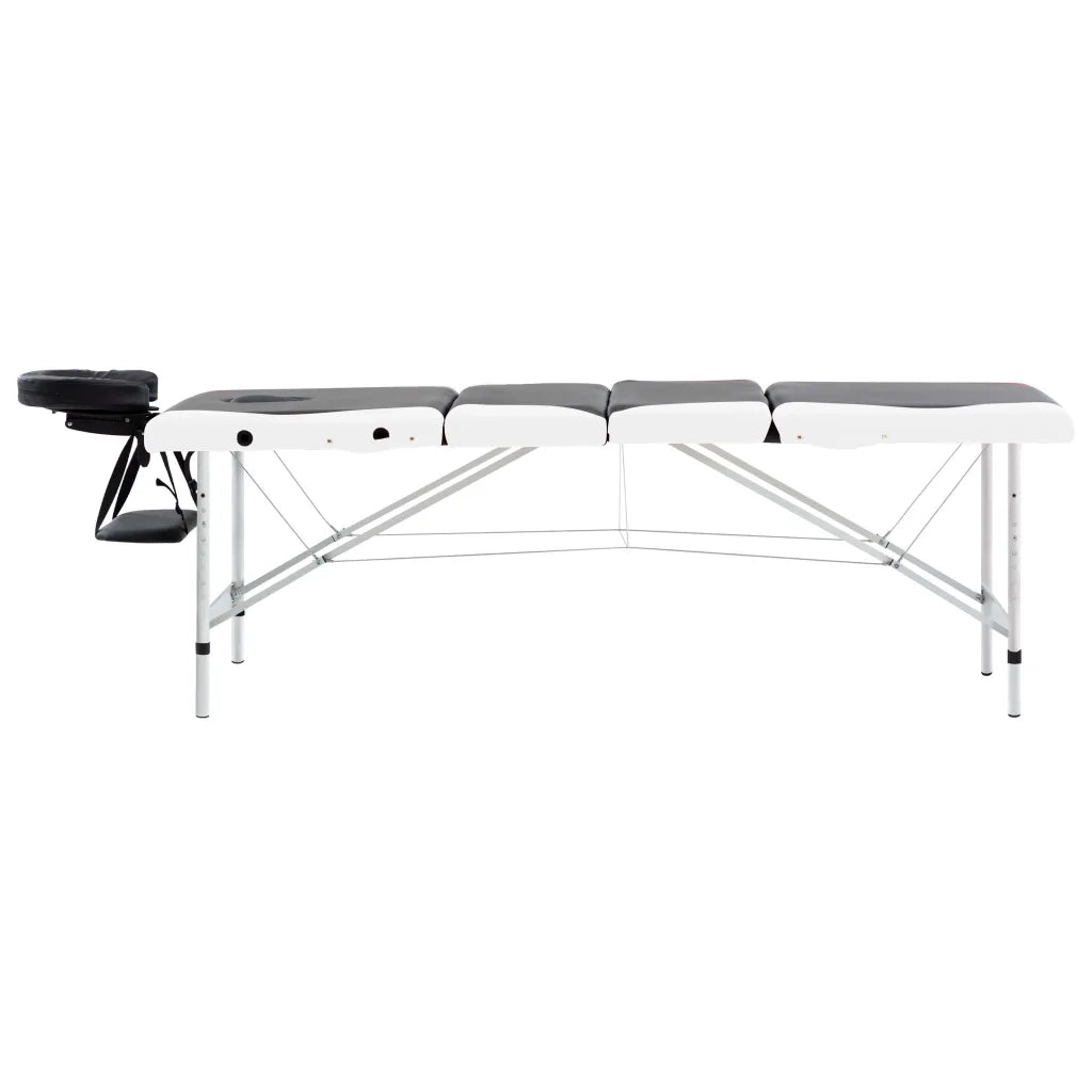 Lettino Massaggio Pieghevole 4 Zone in Alluminio Nero e Bianco 110244