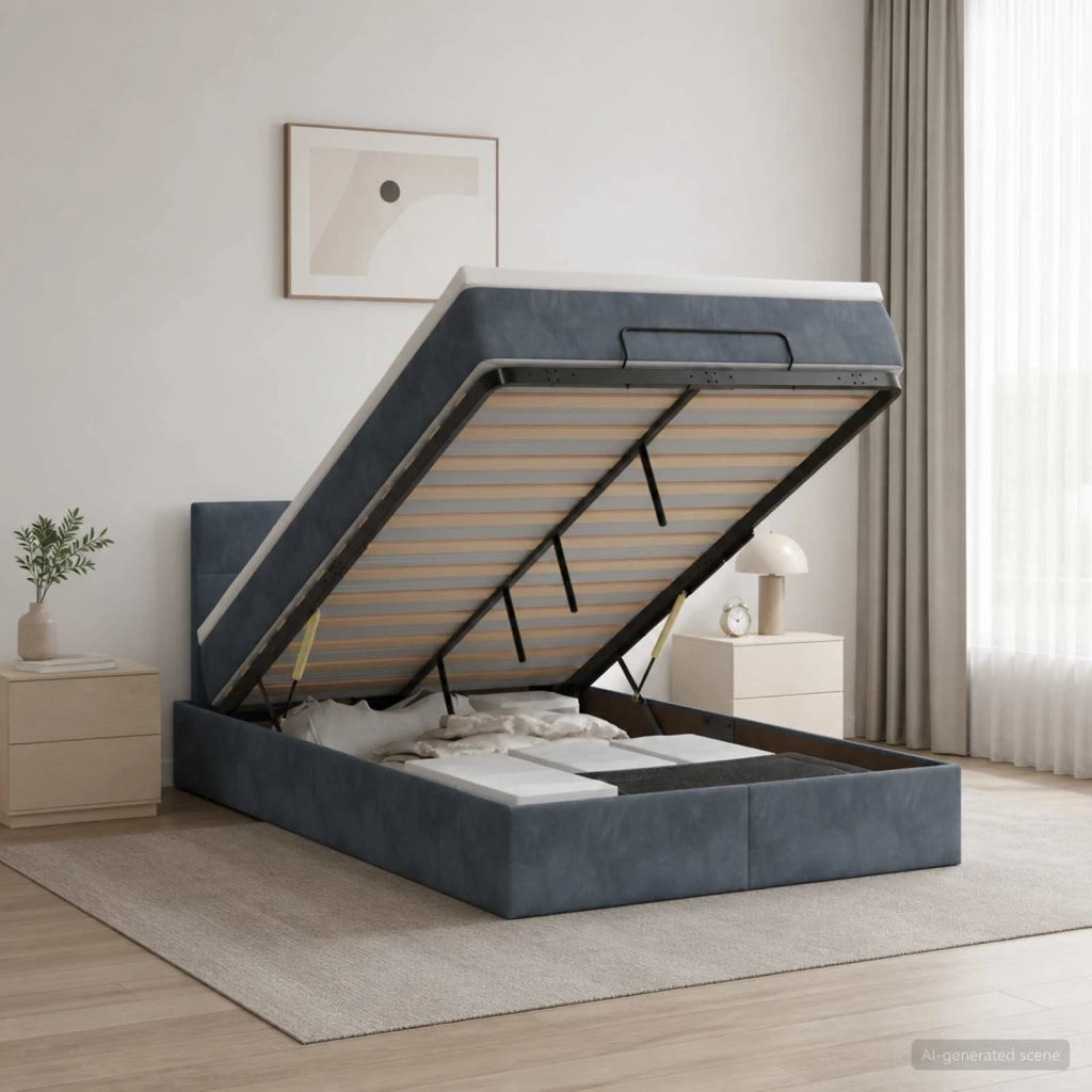 Letto Ottomano con Materasso e LED Grigio Scuro 120 x 190 cm 3457126