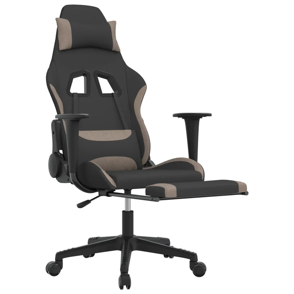vidaXL Sedia da Gaming con Poggiapiedi Nero e Tortora in Tessuto
