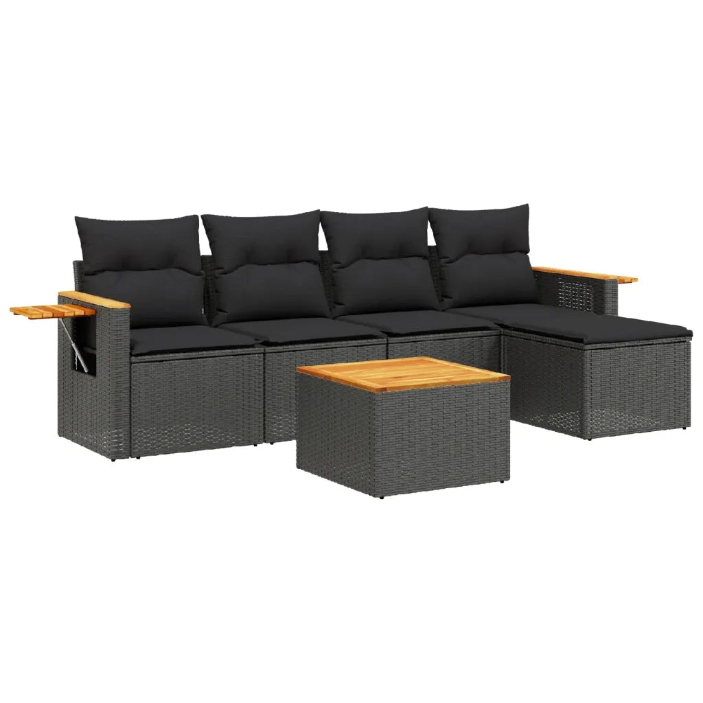 Set Divano da Giardino 6 pz con Cuscini Nero in Polyrattan 3226762