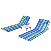 Set di tappetini pieghevoli da spiaggia per cortile campeggio, Sedie a sdraio regolabili con un tavolino Bianco e blu-Letti e sacchi a pelo