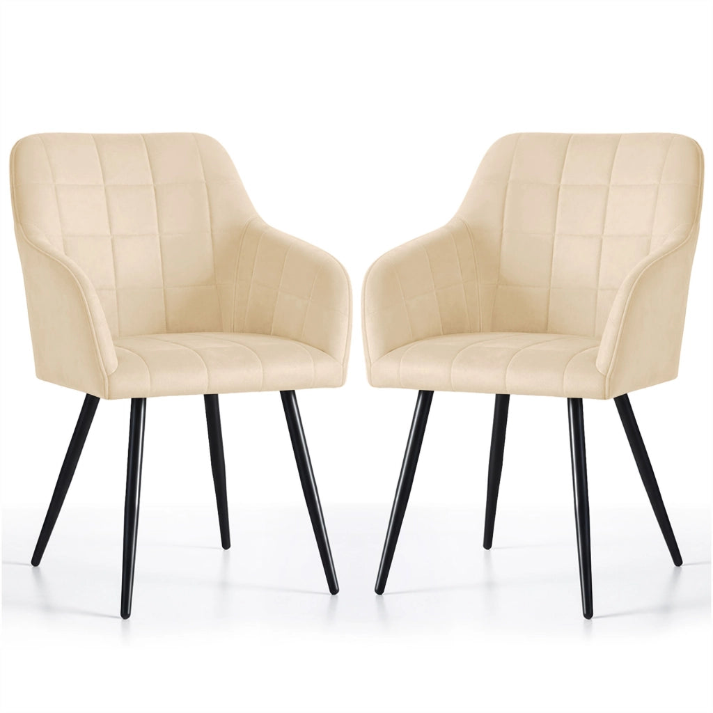 Set di 2 Sedie imbottite con cuciture quadrate LUXANO Beige gambe nere