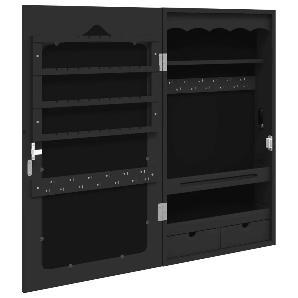 Armadio Portagioie con Specchio a Muro-Specchiera Portagioie Nero 37,5x10x67 cm