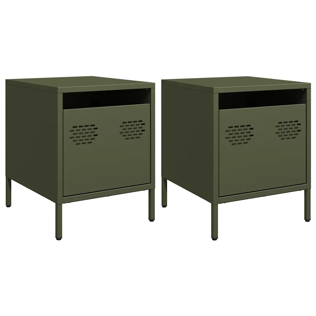 Comodini 2 pz-Set di 2 Tavolino da notte Verde Oliva 35x39x43,5 cm in Acciaio