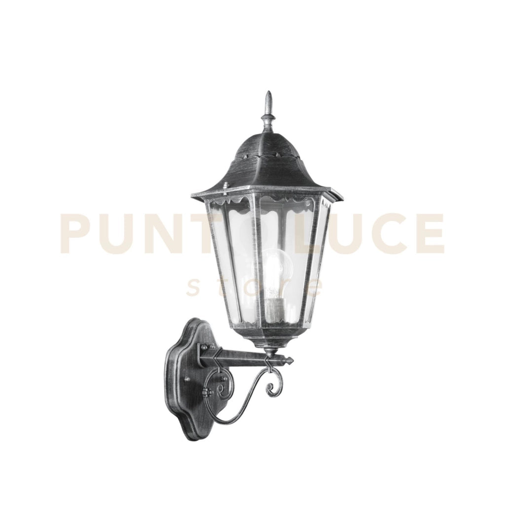 APPLIQUE UP FIRENZE NERA E SILVER 1 LUCE ATTACCO E27 IP44 20,5X28,5X51,8CM IN METALLO E VETRO