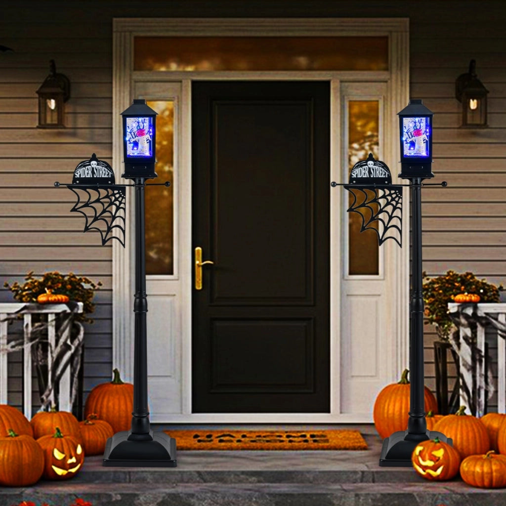 Lampione da interno attivato dal suono con luci LED a 6 colori, Palo della lampada di halloween alto 155 cm Nero-Halloween