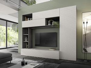 Parete Attrezzata Design Contemporaneo 277x40x210 cm Pratiko Ghisa e Pietra