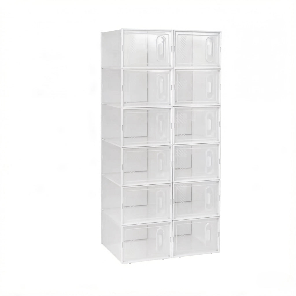 SCATOLA Portascarpe Impilabile 25x18,5x35,5 cm Plastica Trasparente e Bianca Set 12 unità